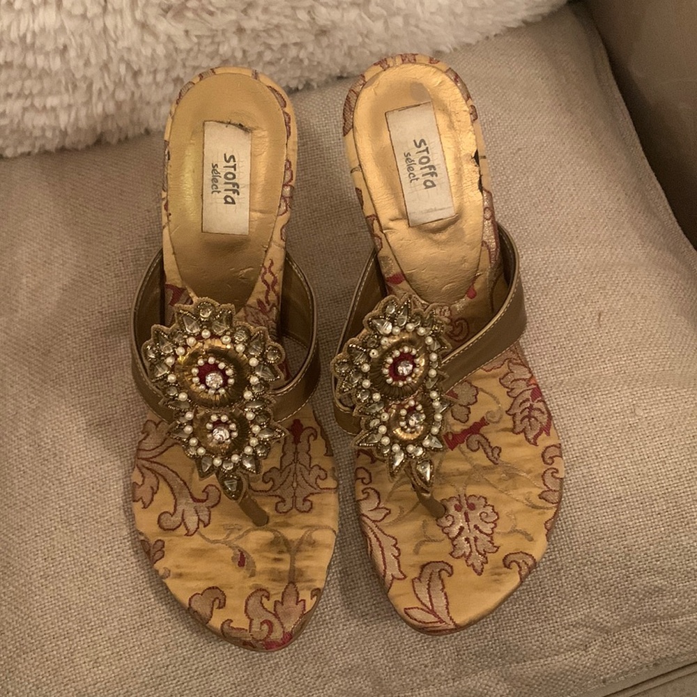 Gorgeous Silk Lined Brocade “STOFFA” High Heel Gold Sandals